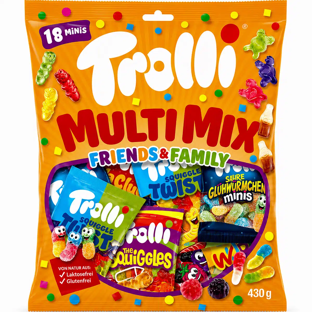 Набор желейных цукерок Trolli Multi Mix 430г (18 мини пачек внутри).