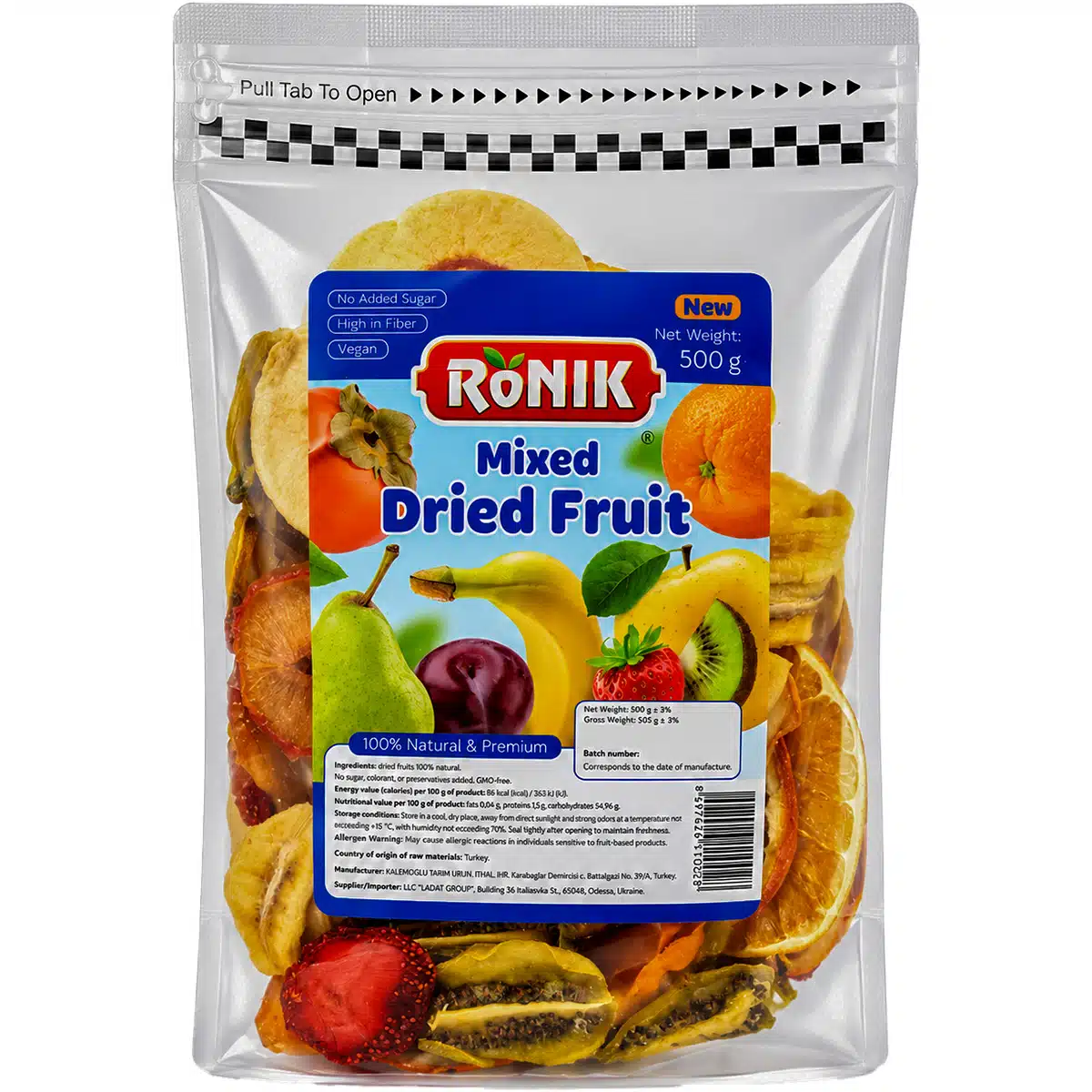 Сушеные фрукты MIX (без сахара) Ronik 500г