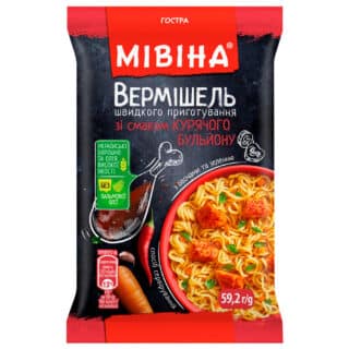 Вермішель МІВІНА зі смаком курячого бульйону з овочами та зеленню гостра