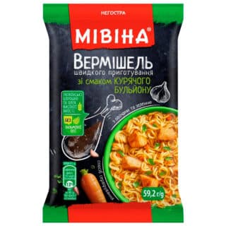 Вермішель Мівіна зі смаком курячого бульйону з овочами та зеленню негостра