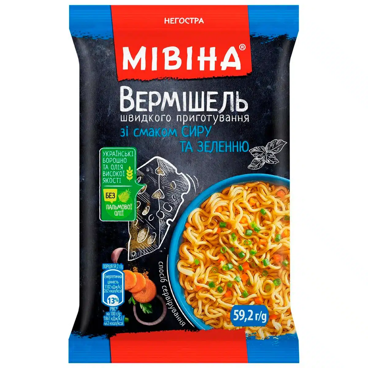 Вермишель МИВИНА со вкусом сыра и зеленью негостра 59,2г