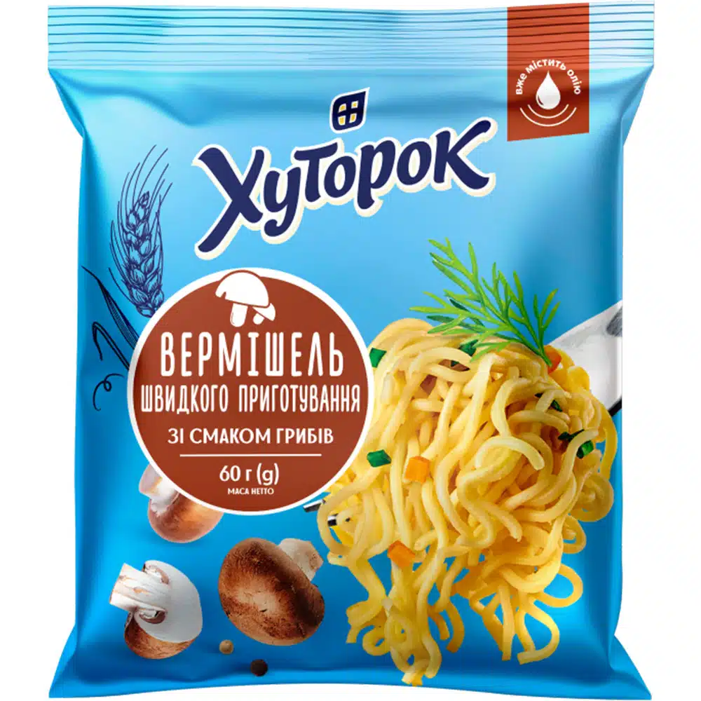 Вермишель быстрого приготовления со вкусом Грибов Хуторок 60г