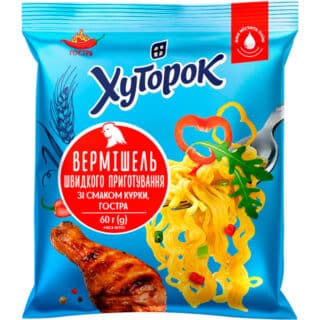 Вермішель швидкого приготування зі смаком Курки (гостра) Хуторок 60г